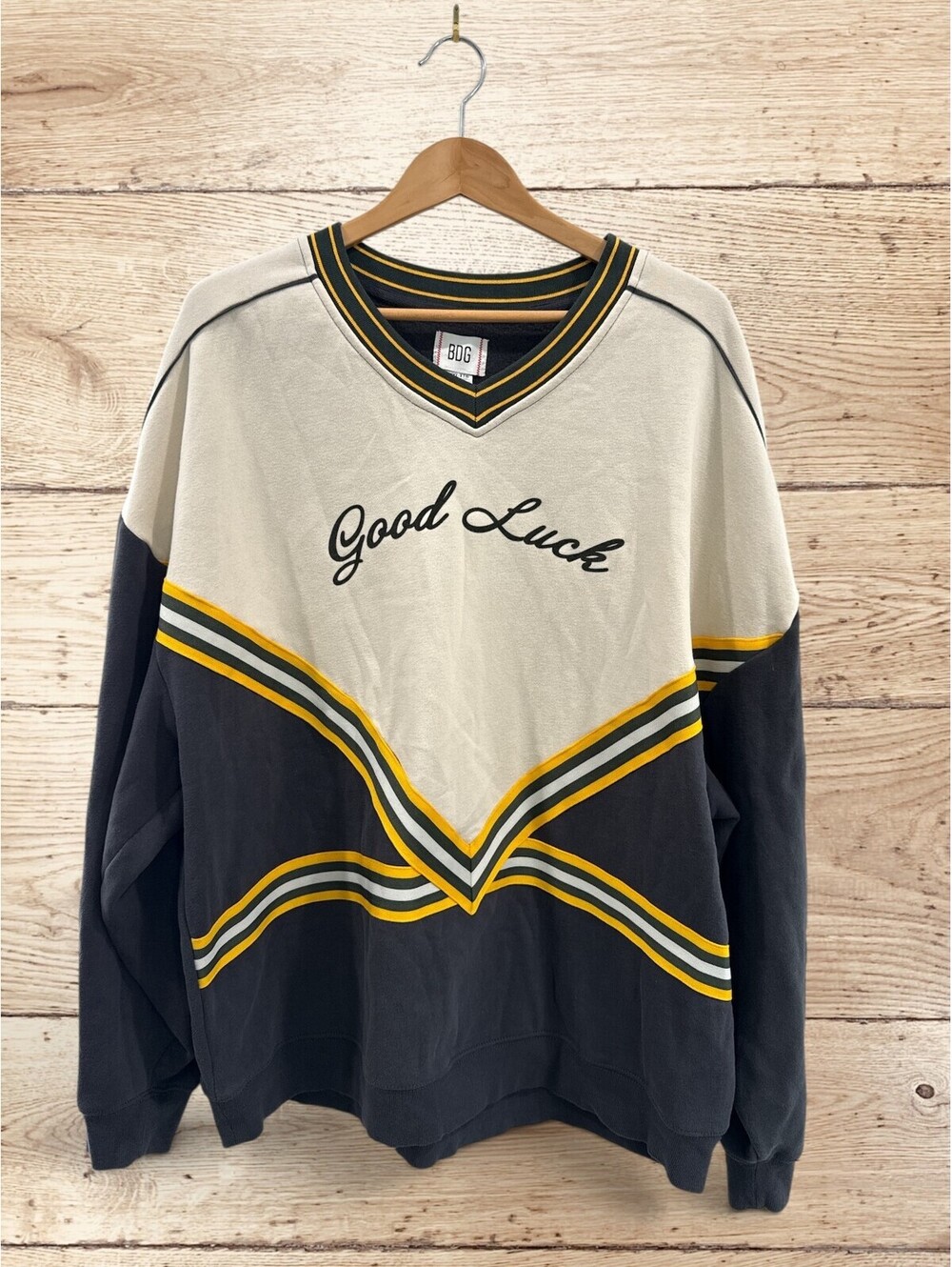 BDG Urban Outfitters Good Luck Varsity Oversized V Neck Sweatshirt XXL